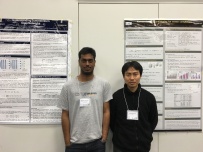 With Hiroyuki at optimization for machine learning workshop in NIPS 2015. Our posters are visible in the background.